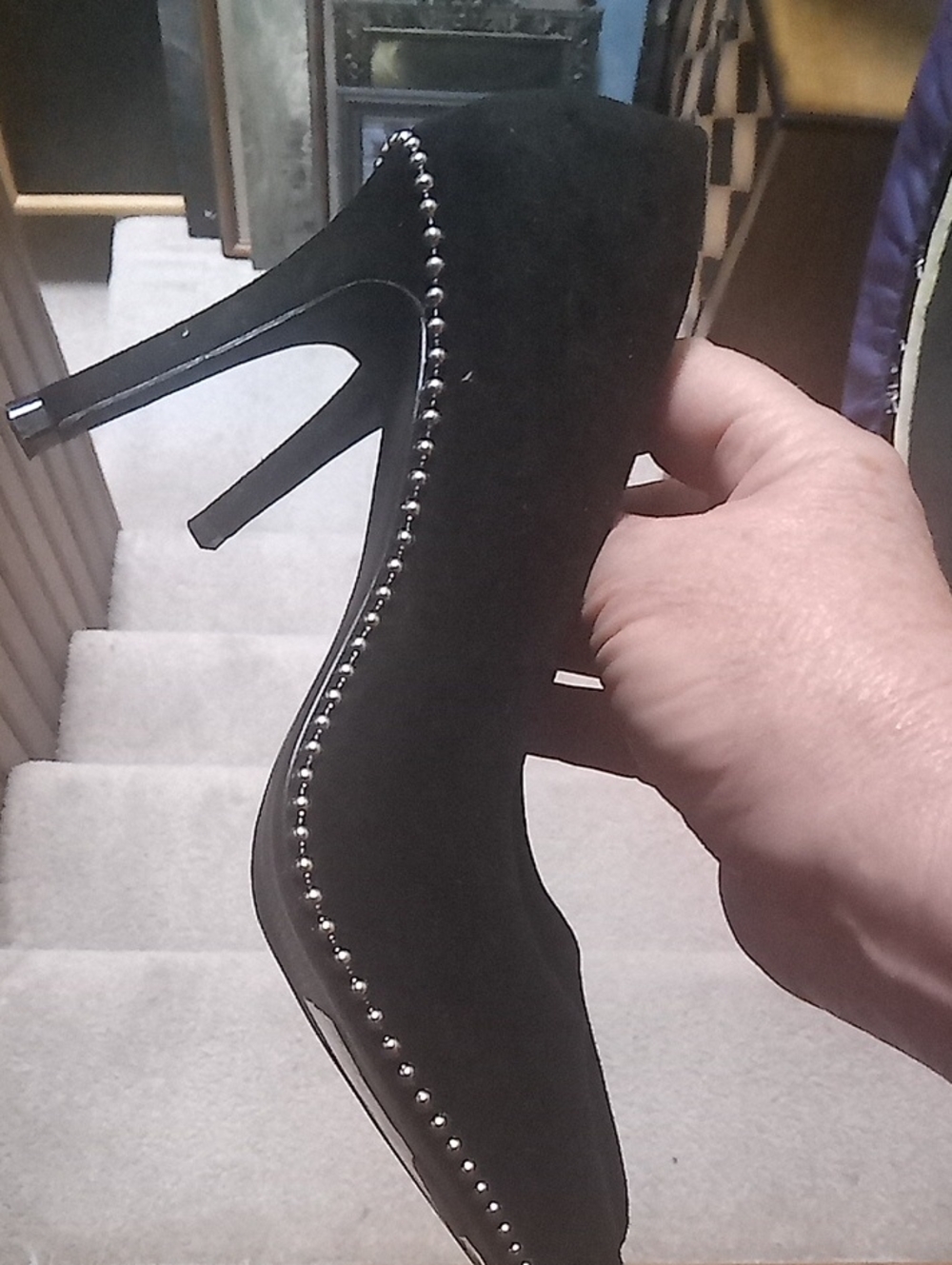Black Suede/Leather, Silver Studded Heels By Steve Madden (New  W/Tag)